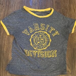 Aeropostale Gray and Yellow Varsity Tee